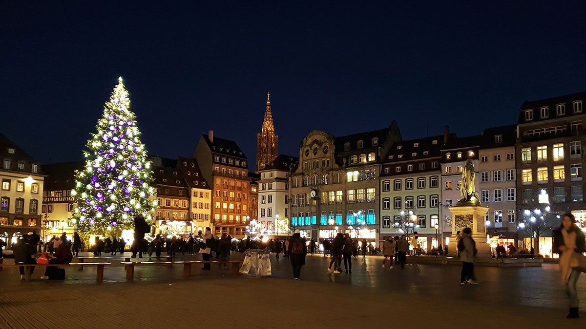 The Big Christmas Tree lit at night in Strasbourg