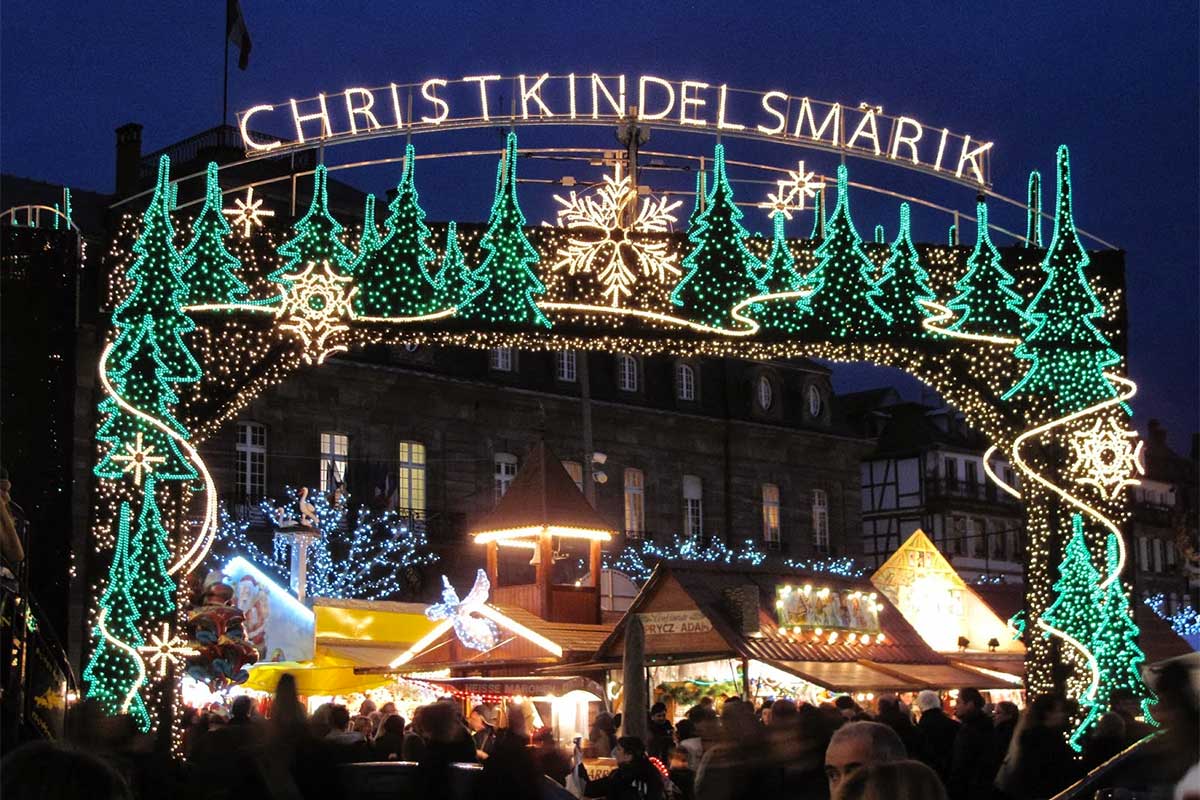 Luminous entrance of Christmas market in Strasbourg