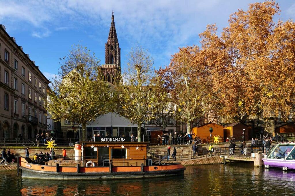 Batorama landing stage near Strasbourg Cathedral in winter