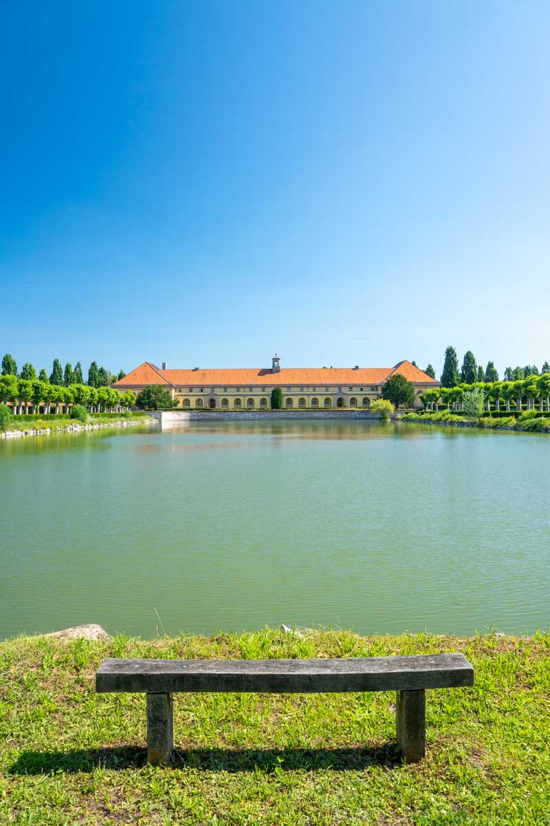 park with its formal garden surrounding a large pond